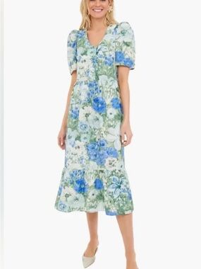 Tuckernuck Blue and Green Floral Midi Dress